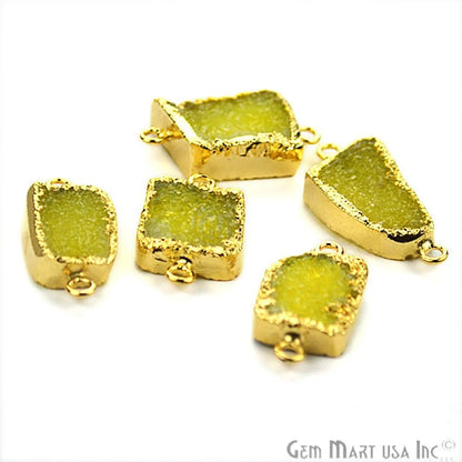 Lemon Druzy Gold Electroplated 25x12mm Fancy Shape Double Bail Gemstone Connector
