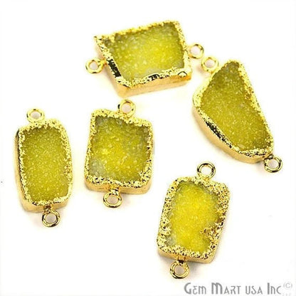 Lemon Druzy Gold Electroplated 25x12mm Fancy Shape Double Bail Gemstone Connector