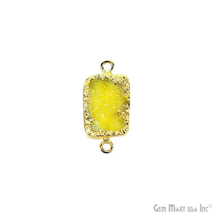 Lemon Druzy Gold Electroplated 25x12mm Fancy Shape Double Bail Gemstone Connector