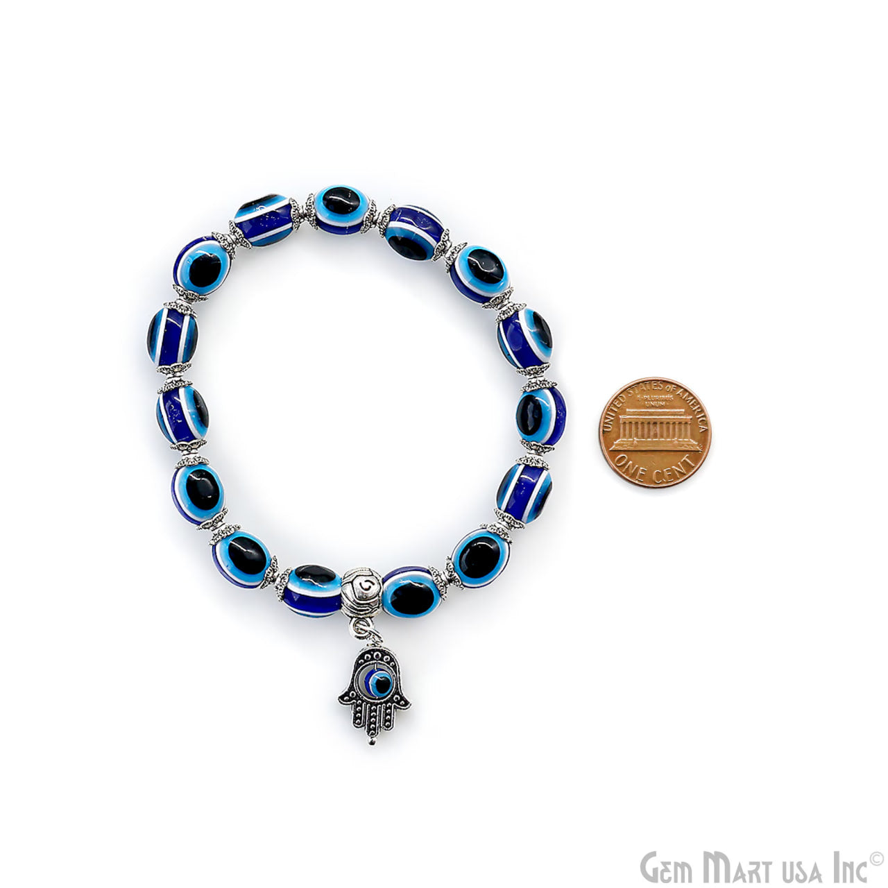 Turkish Evil Eye Beaded Bracelet with Hamsa Hand, Stretchy, Unisex, Adjustable Protection Talisman, 7 inch,