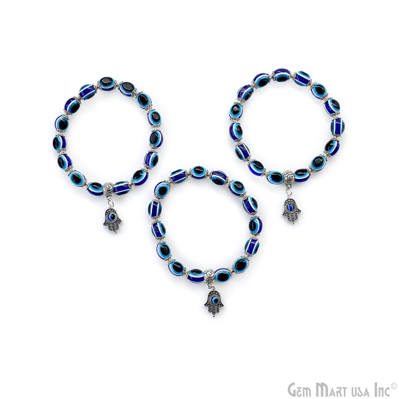 Turkish Evil Eye Beaded Bracelet with Hamsa Hand, Stretchy, Unisex, Adjustable Protection Talisman, 7 inch,