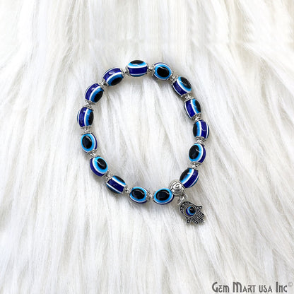 Turkish Evil Eye Beaded Bracelet with Hamsa Hand, Stretchy, Unisex, Adjustable Protection Talisman, 7 inch,