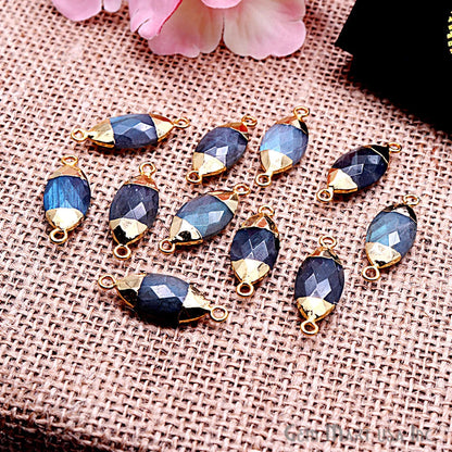 Labradorite 10x20mm Marquise Shape Gold Electroplated Gemstone Connector