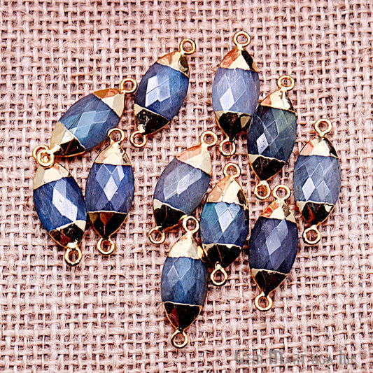 Labradorite 10x20mm Marquise Shape Gold Electroplated Gemstone Connector