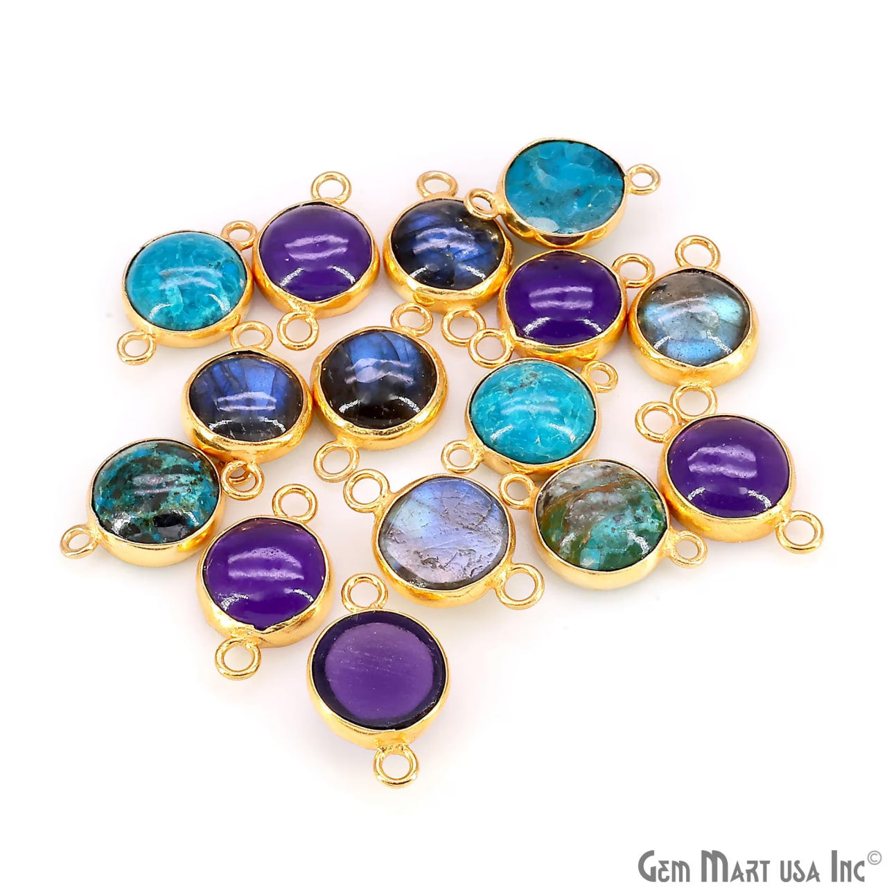 Multi Color Round 21x12mm Gold Plated Double Bail Cabochon Connector