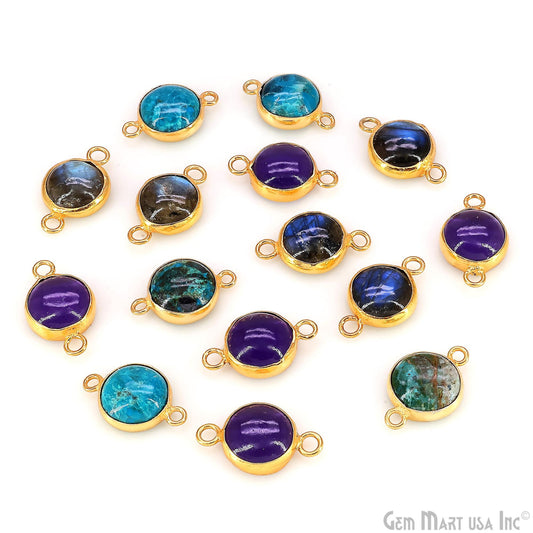 Multi Color Round 21x12mm Gold Plated Double Bail Cabochon Connector