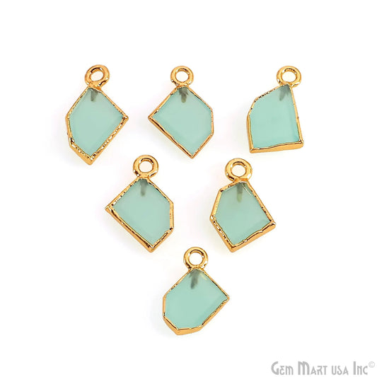 Aqua Chalcedony Gold Electroplated Single Bail Geometric Pendant Charm Gemstone Connector