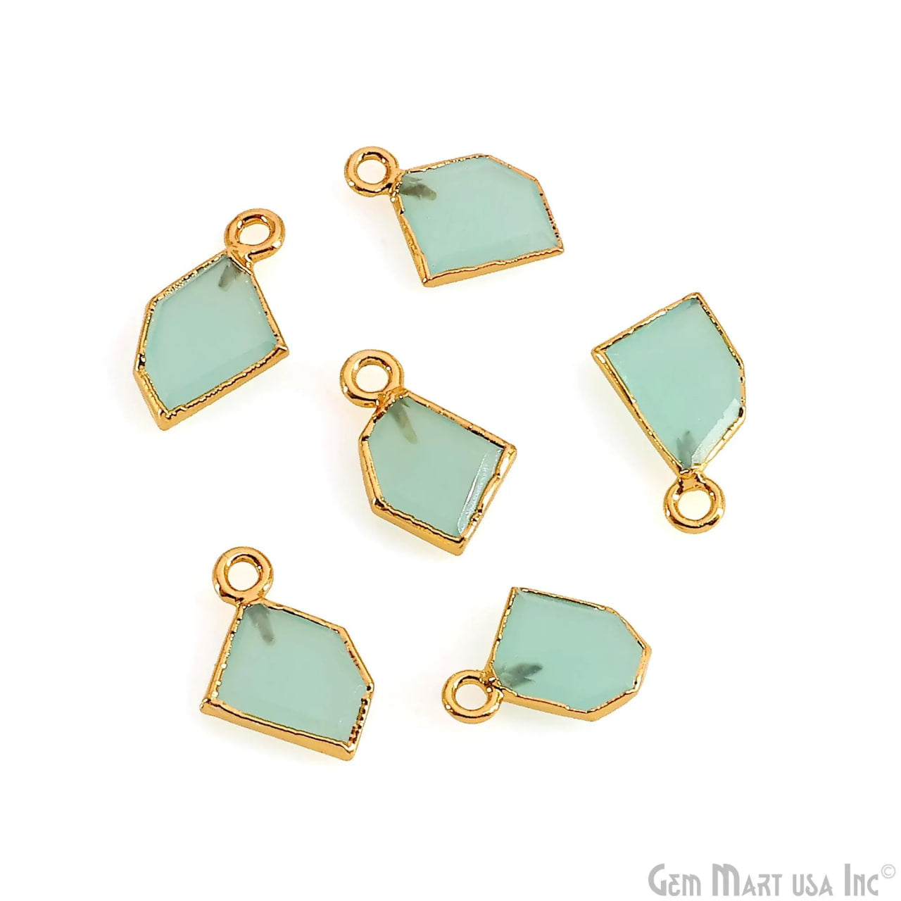 Aqua Chalcedony Gold Electroplated Single Bail Geometric Pendant Charm Gemstone Connector
