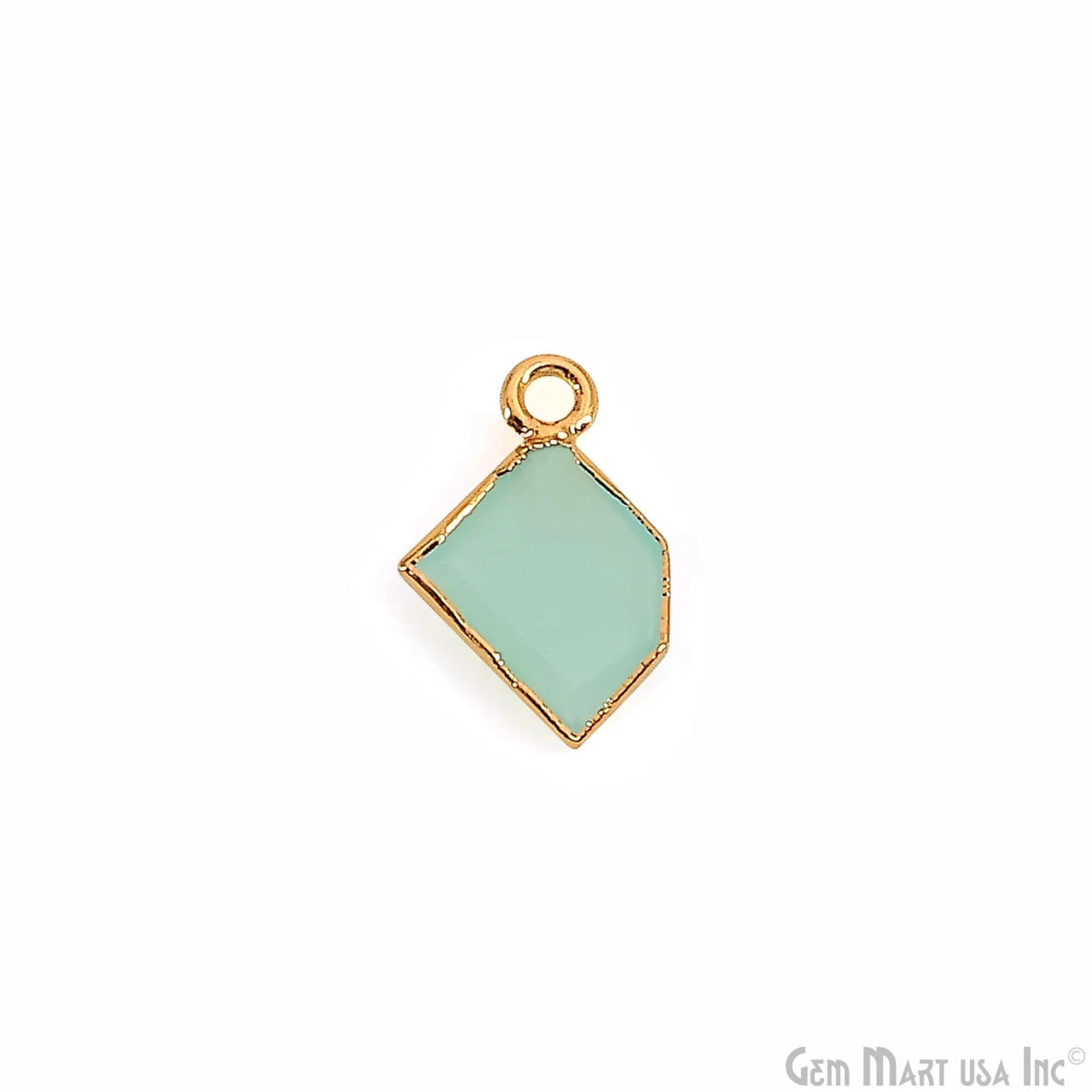 Aqua Chalcedony Gold Electroplated Single Bail Geometric Pendant Charm Gemstone Connector