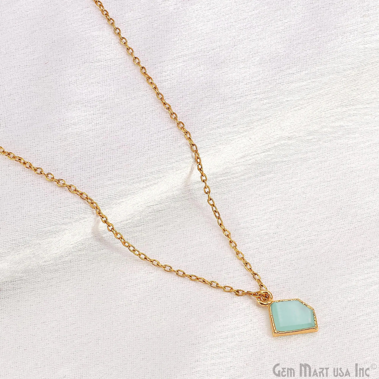 Aqua Chalcedony Gold Electroplated Single Bail Geometric Pendant Charm Gemstone Connector