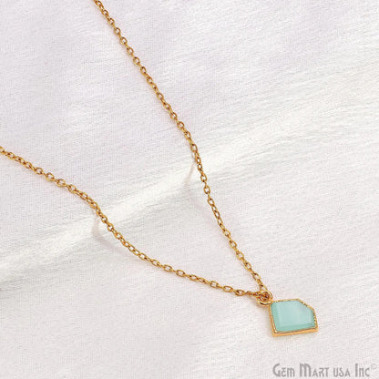 Aqua Chalcedony Gold Electroplated Single Bail Geometric Pendant Charm Gemstone Connector