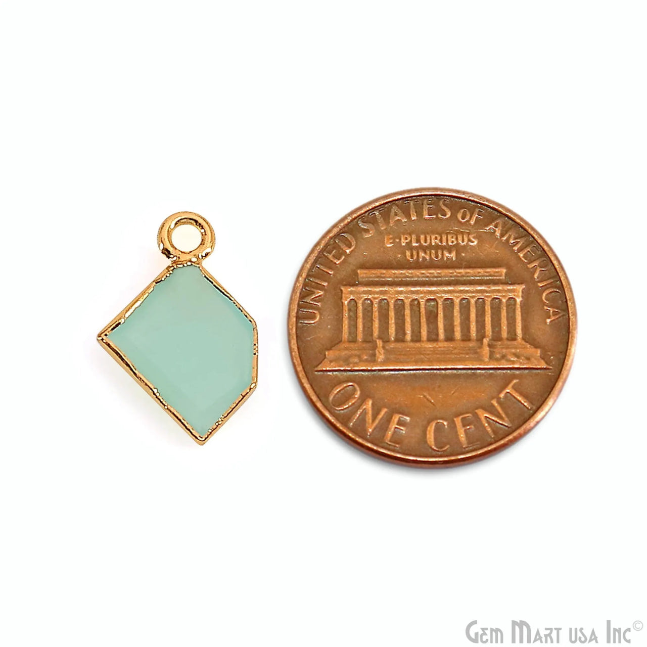 Aqua Chalcedony Gold Electroplated Single Bail Geometric Pendant Charm Gemstone Connector