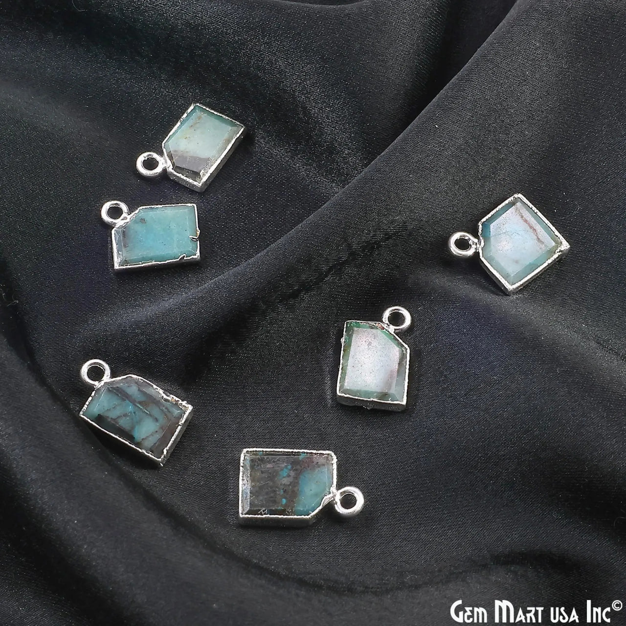 Chrysocolla Gold Electroplated Single Bail Geometric Pendant Charm Gemstone Connector (Copy)