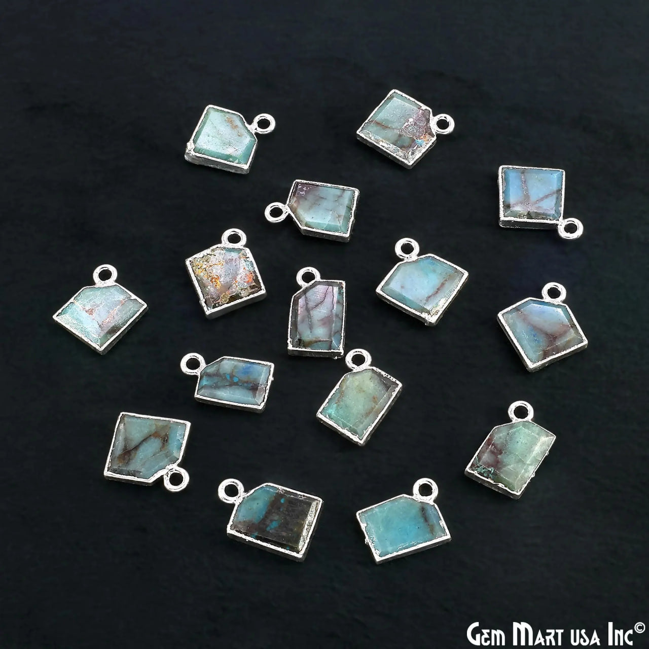 Chrysocolla Gold Electroplated Single Bail Geometric Pendant Charm Gemstone Connector (Copy)