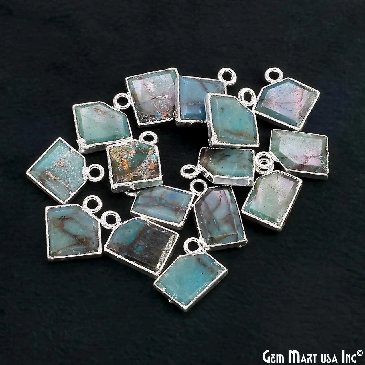 Chrysocolla Gold Electroplated Single Bail Geometric Pendant Charm Gemstone Connector (Copy)