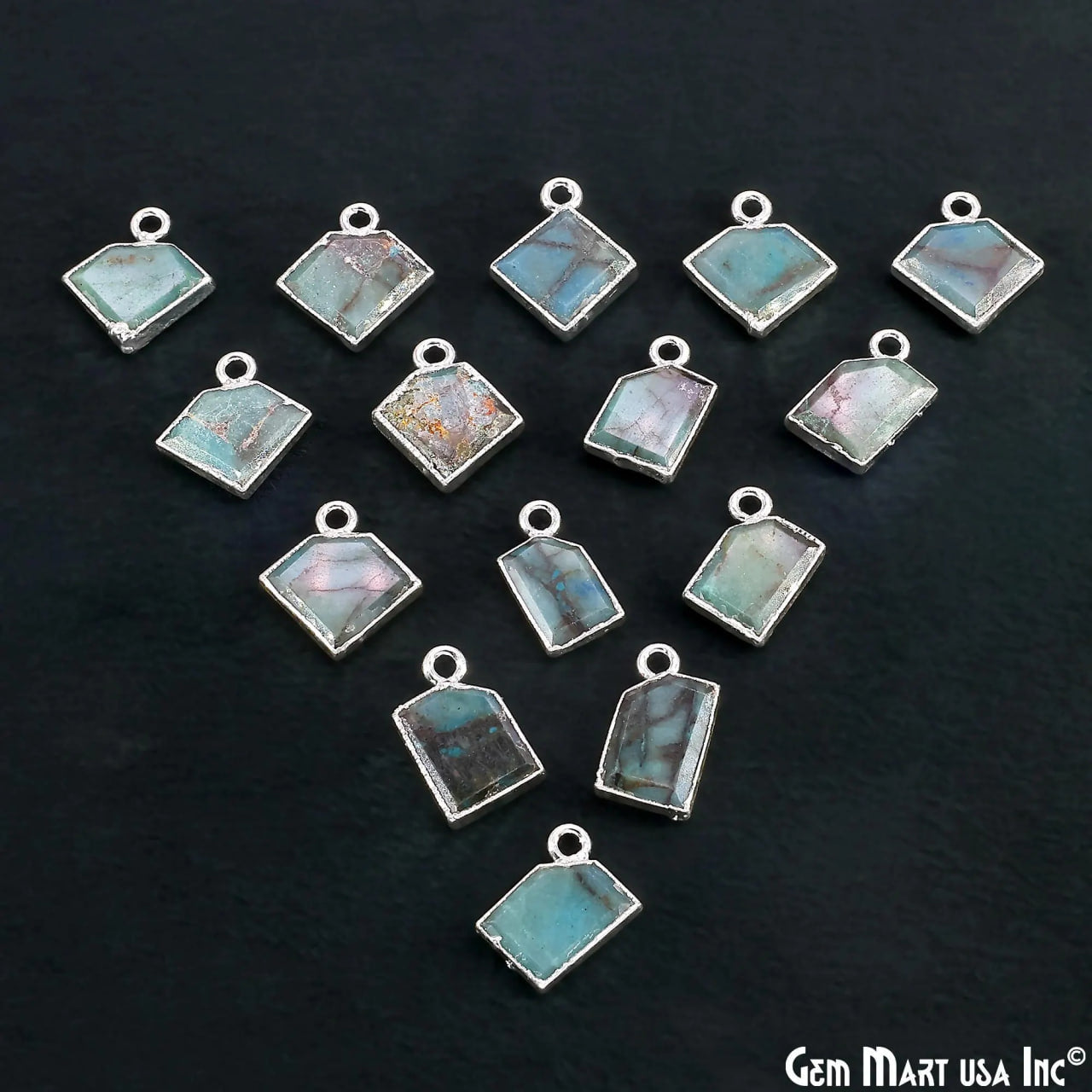 Chrysocolla Gold Electroplated Single Bail Geometric Pendant Charm Gemstone Connector (Copy)