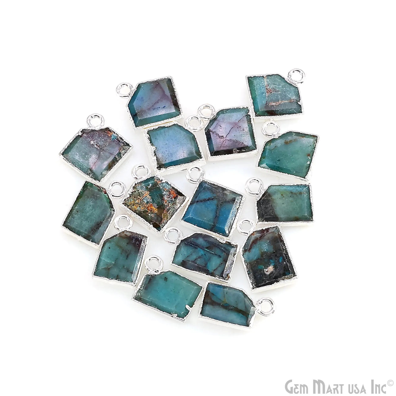 Chrysocolla Gold Electroplated Single Bail Geometric Pendant Charm Gemstone Connector (Copy)