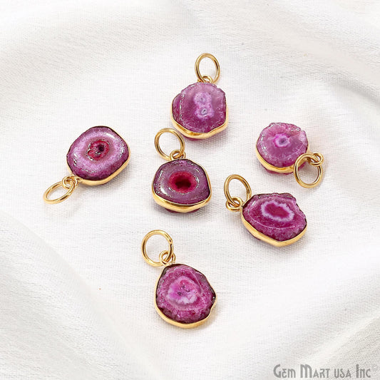 Pink Agate Geode Druzy 14x10mm Single Bail Gold Electroplated Gemstone Connector