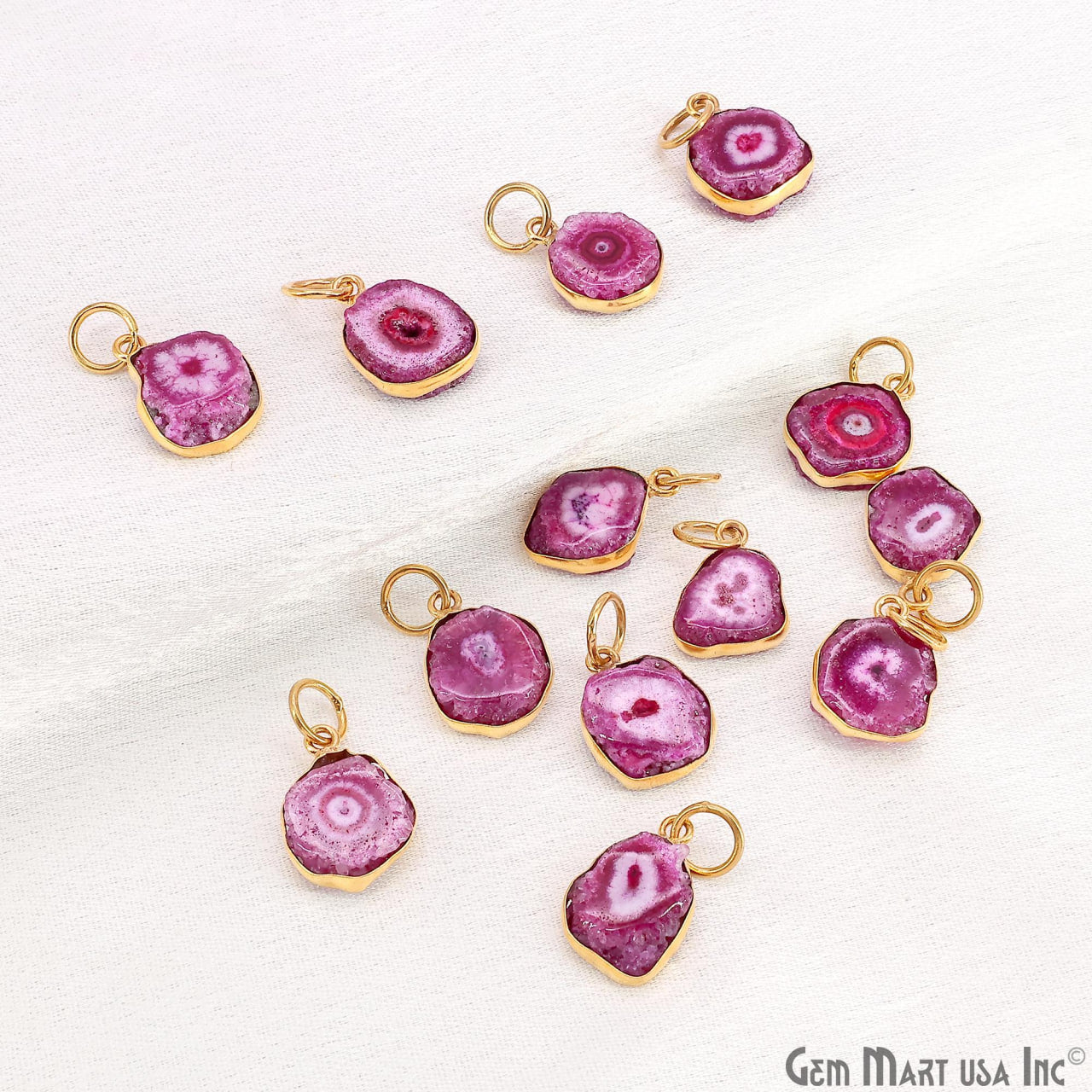 Pink Agate Geode Druzy 14x10mm Single Bail Gold Electroplated Gemstone Connector