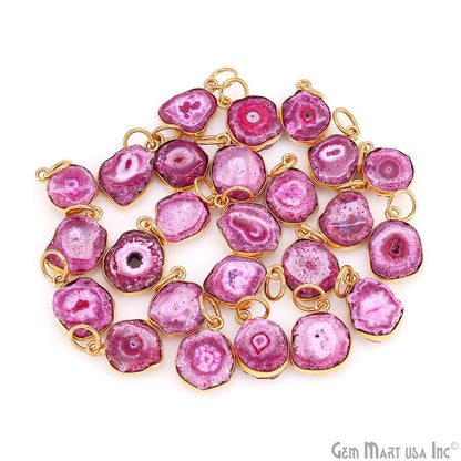 Pink Agate Geode Druzy 14x10mm Single Bail Gold Electroplated Gemstone Connector