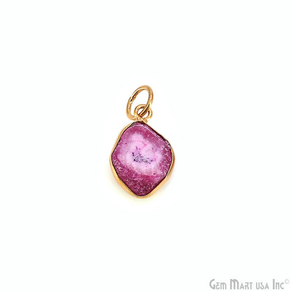 Pink Agate Geode Druzy 14x10mm Single Bail Gold Electroplated Gemstone Connector