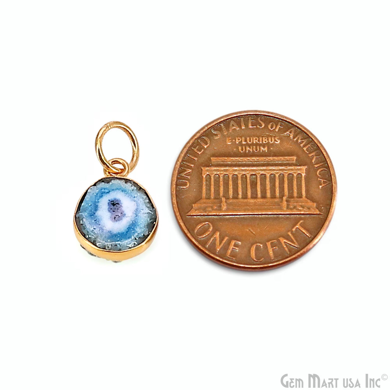 Blue Agate Geode Druzy 14x10mm Single Bail Gold Electroplated Gemstone Connector