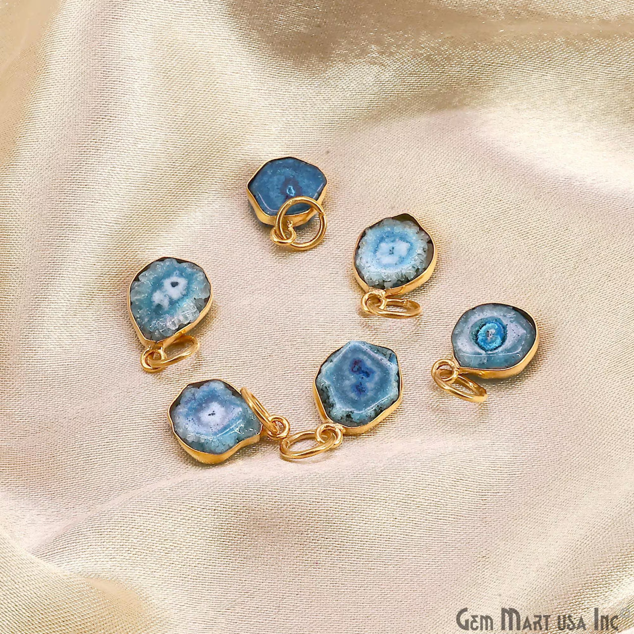 Blue Agate Geode Druzy 14x10mm Single Bail Gold Electroplated Gemstone Connector