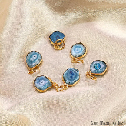 Blue Agate Geode Druzy 14x10mm Single Bail Gold Electroplated Gemstone Connector