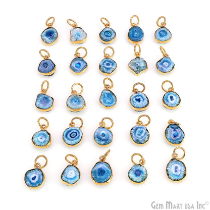 Blue Agate Geode Druzy 14x10mm Single Bail Gold Electroplated Gemstone Connector