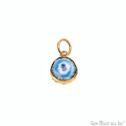 Blue Agate Geode Druzy 14x10mm Single Bail Gold Electroplated Gemstone Connector