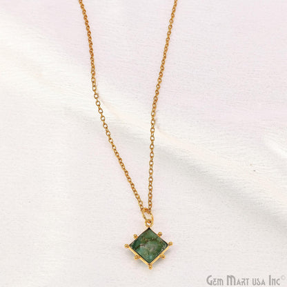 Chrysocolla Square 14mm Gold Bezel Setting Single Bail Gemstone Connector