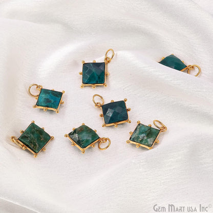 Chrysocolla Square 14mm Gold Bezel Setting Single Bail Gemstone Connector