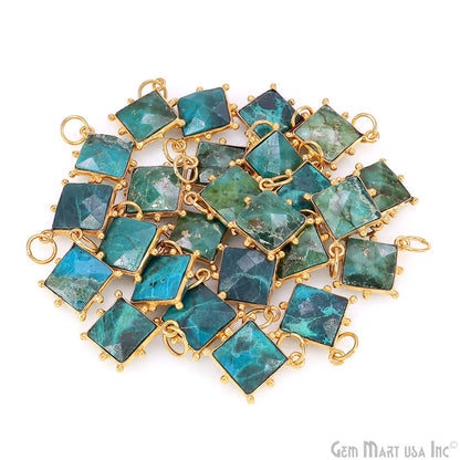 Chrysocolla Square 14mm Gold Bezel Setting Single Bail Gemstone Connector