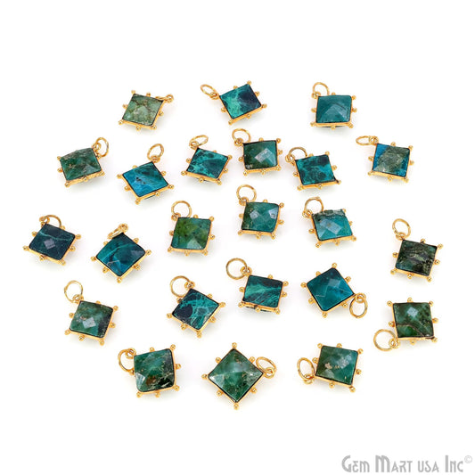 Chrysocolla Square 14mm Gold Bezel Setting Single Bail Gemstone Connector