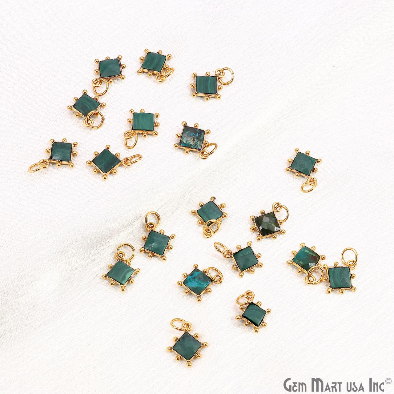 Chrysocolla Square 10mm Gold Bezel Setting Single Bail Gemstone Connector