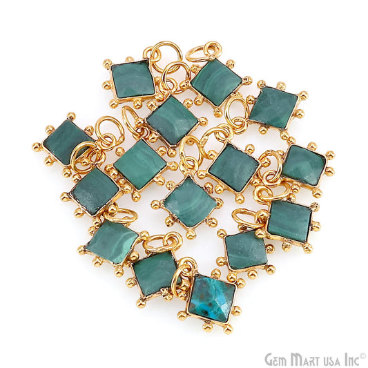 Chrysocolla Square 10mm Gold Bezel Setting Single Bail Gemstone Connector