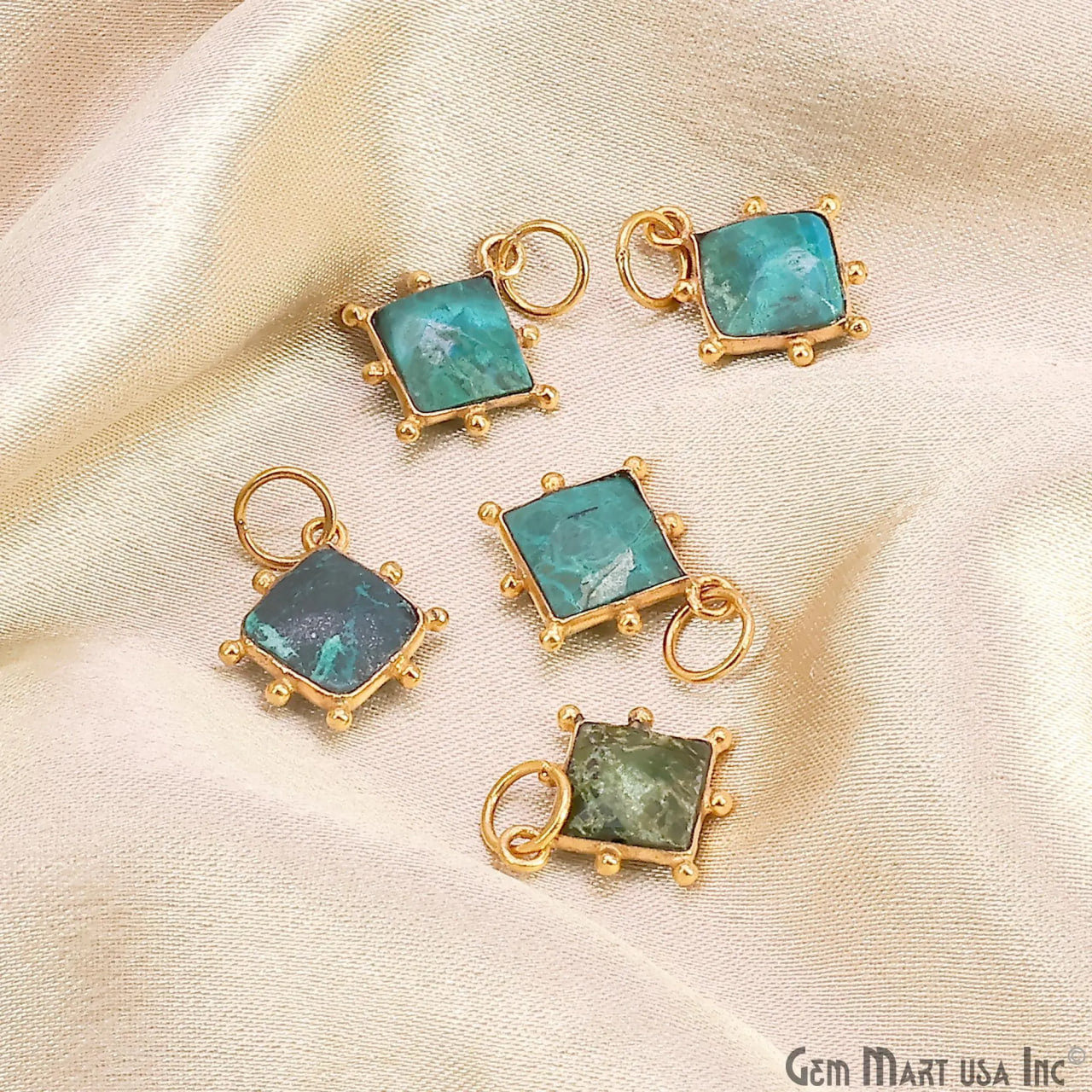 Chrysocolla Square 12mm Gold Bezel Setting Single Bail Gemstone Connector