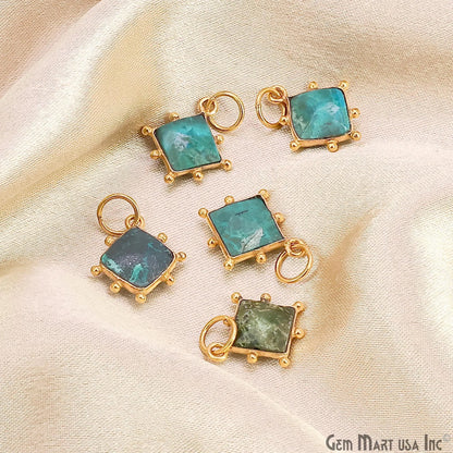 Chrysocolla Square 12mm Gold Bezel Setting Single Bail Gemstone Connector