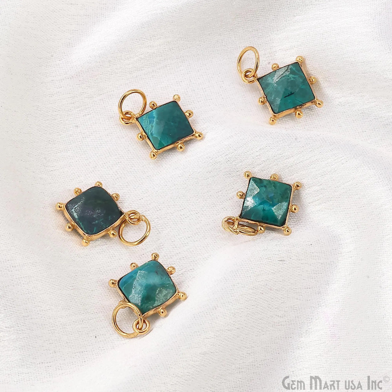 Chrysocolla Square 12mm Gold Bezel Setting Single Bail Gemstone Connector