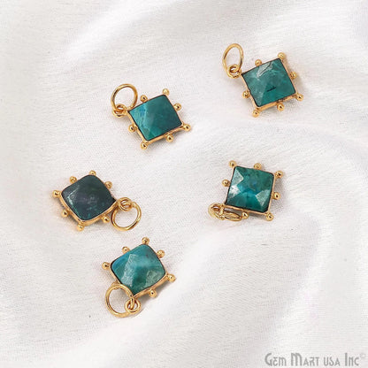 Chrysocolla Square 12mm Gold Bezel Setting Single Bail Gemstone Connector