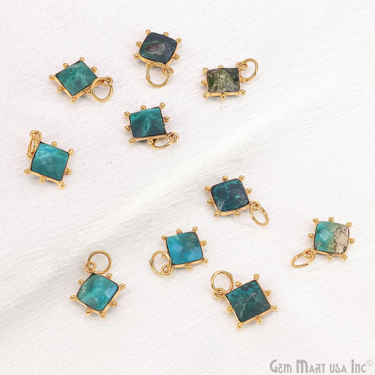 Chrysocolla Square 12mm Gold Bezel Setting Single Bail Gemstone Connector