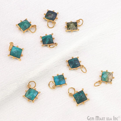 Chrysocolla Square 12mm Gold Bezel Setting Single Bail Gemstone Connector