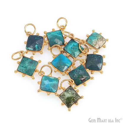 Chrysocolla Square 12mm Gold Bezel Setting Single Bail Gemstone Connector