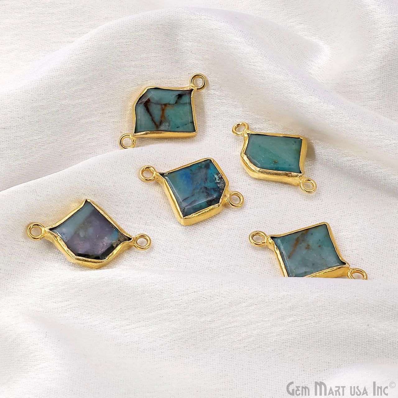 Chrysocolla Geometric 23x13mm Gold Bezel Setting Single Bail Gemstone Connector