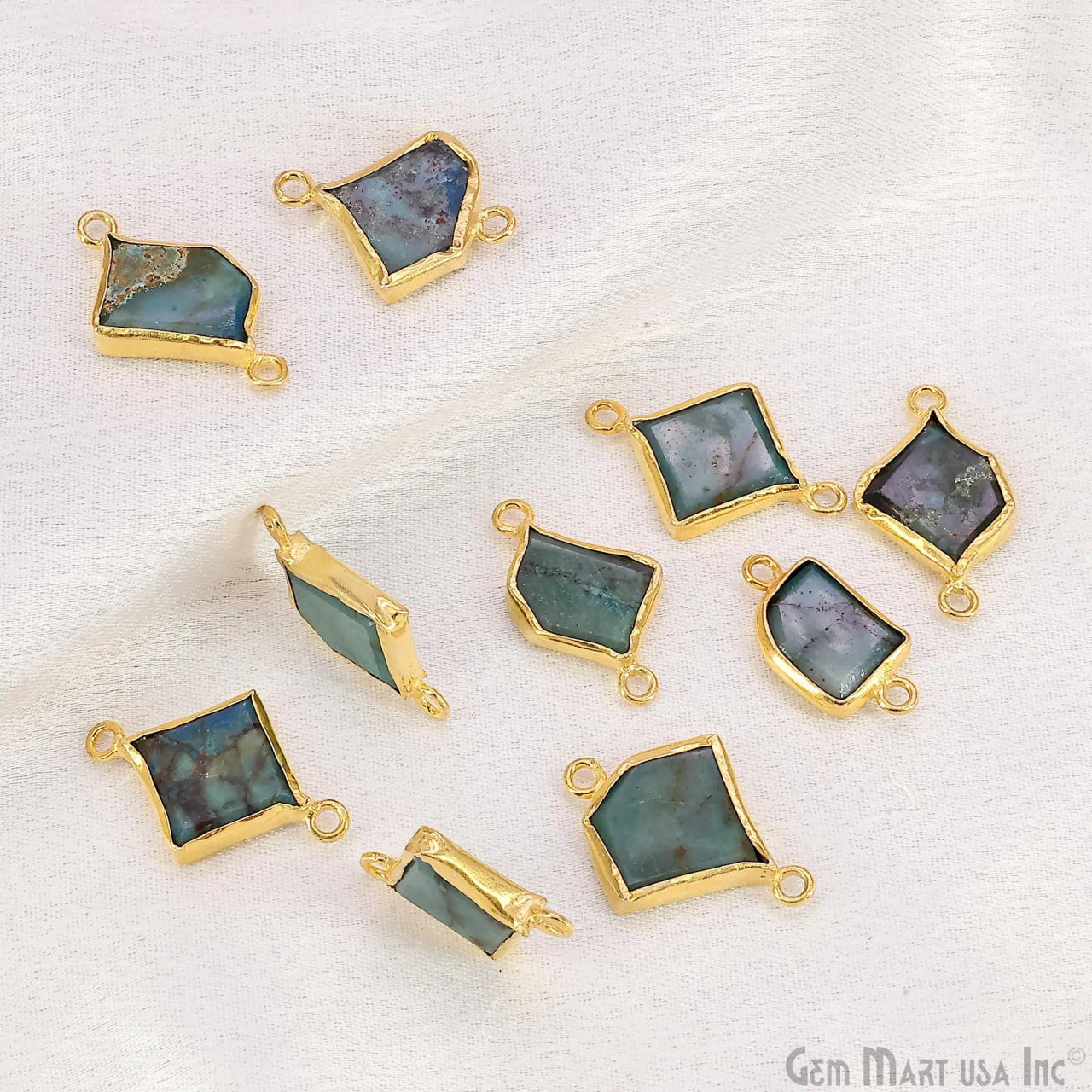 Chrysocolla Geometric 23x13mm Gold Bezel Setting Single Bail Gemstone Connector