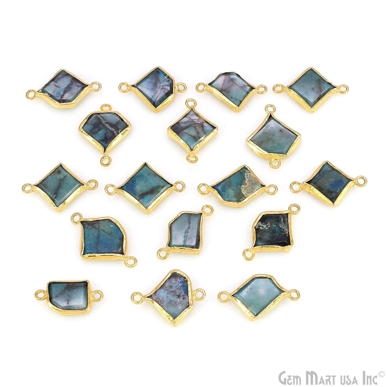 Chrysocolla Geometric 23x13mm Gold Bezel Setting Single Bail Gemstone Connector