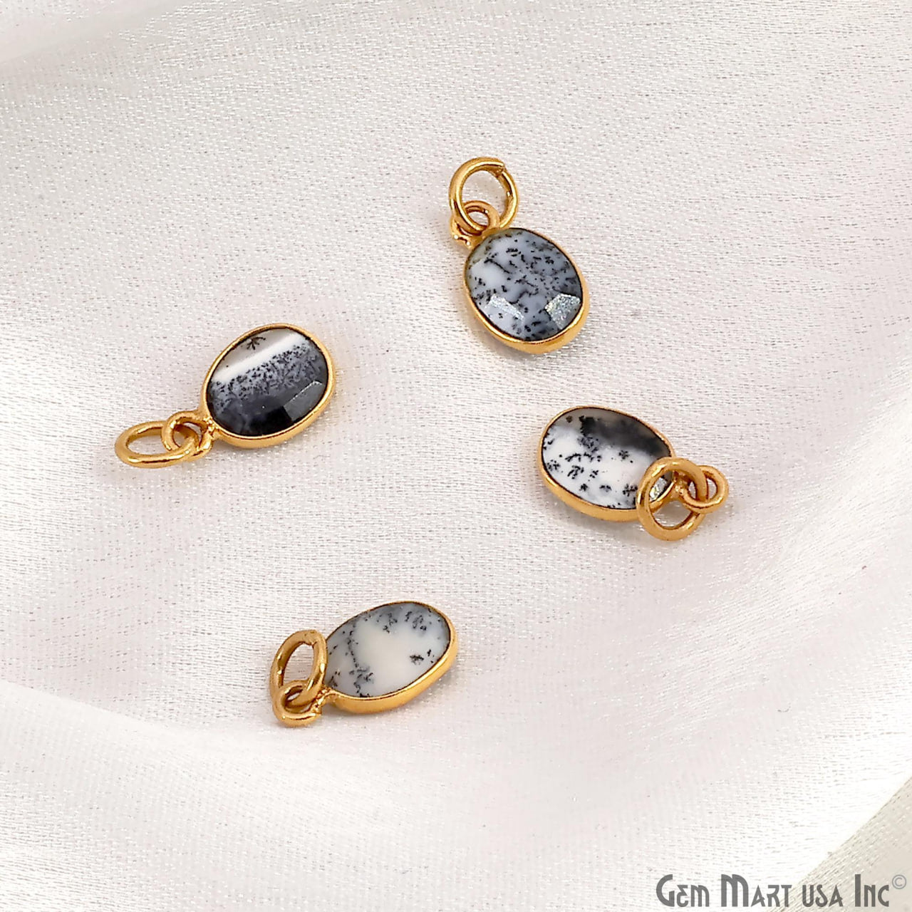 Dendrite Opal Oval 12x7mm Gold Bezel Setting Single Bail Gemstone Connector