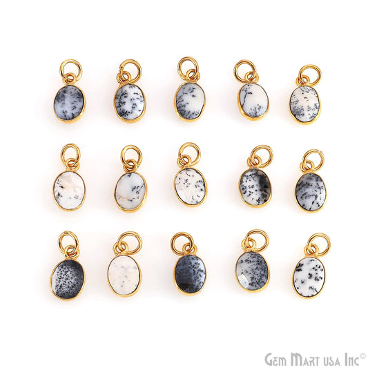 Dendrite Opal Oval 12x7mm Gold Bezel Setting Single Bail Gemstone Connector