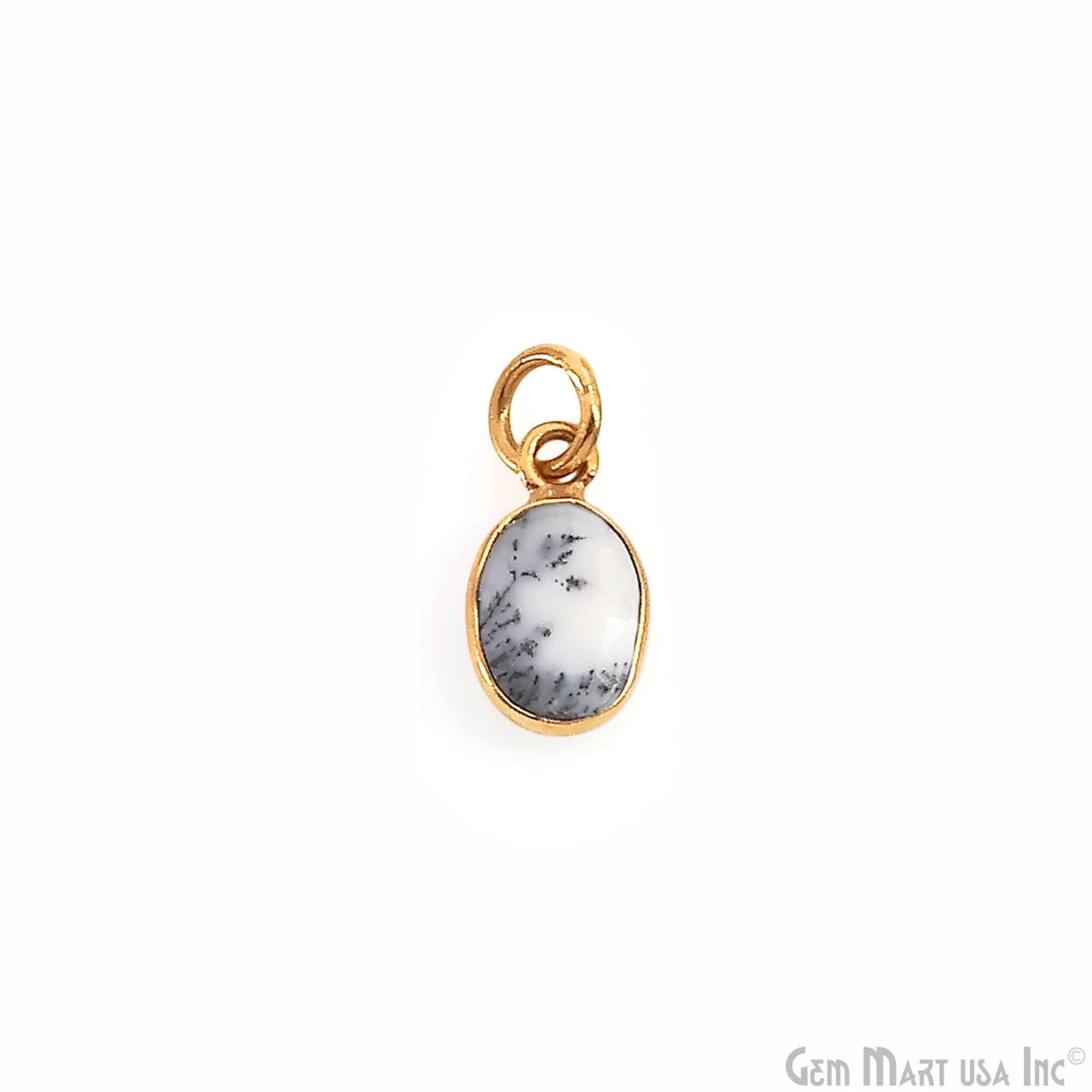 Dendrite Opal Oval 12x7mm Gold Bezel Setting Single Bail Gemstone Connector