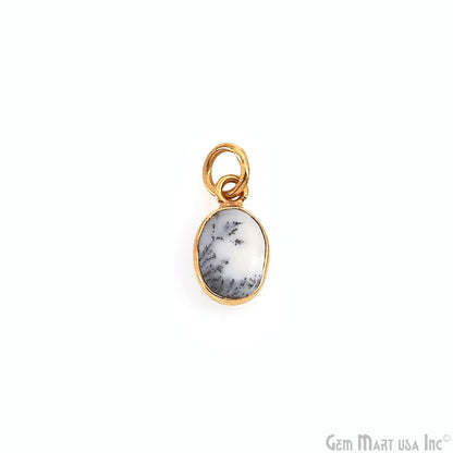 Dendrite Opal Oval 12x7mm Gold Bezel Setting Single Bail Gemstone Connector